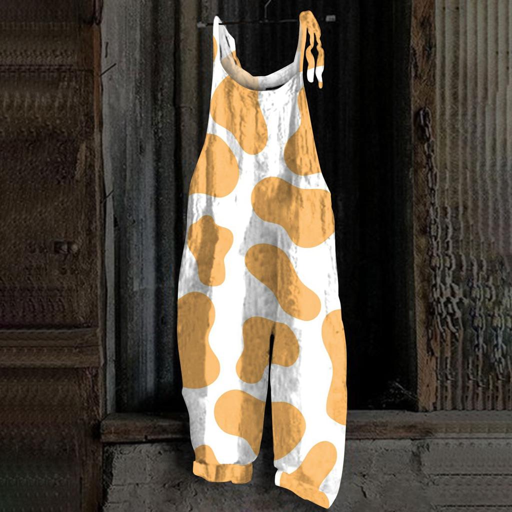 Женский комбинезон с принтом, повседневные свободные ретро-бретельки из хлопка и льна