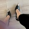 Большие размеры 2025 черные лакированные туфли из сексуальной кожи, весенние, новые, остроносые, женские туфли с металлическим носком на высоком каблуке, темпераментные туфли на шпильке