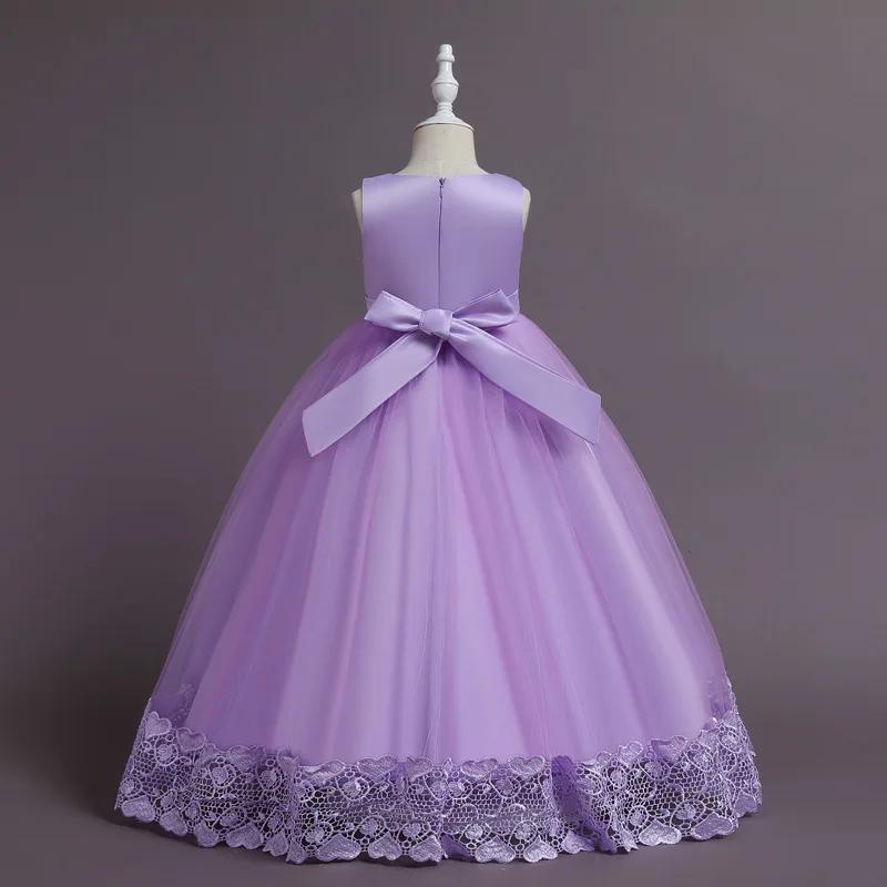 2024 летнее тюлевое платье с цветочным узором для девочек на свадьбу, детское пышное длинное платье принцессы, детские платья для девочек, официальная вечерняя одежда