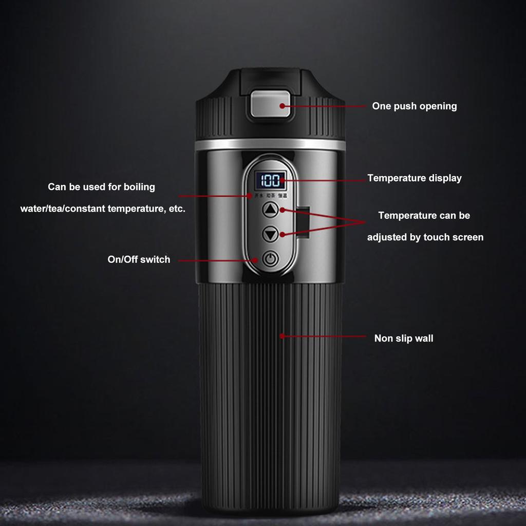 500 мл 12-24 В Портативная автомобильная кружка с подогревом из нержавеющей стали, подогреватель воды, бутылка, автомобильный чайник, кофейная кружка, ЖК-дисплей, температура