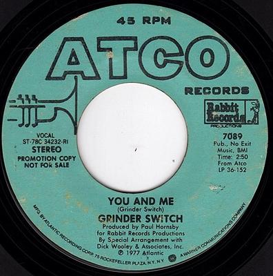 Виниловая пластинка 7 дюймов GRINDER SWITCH - You And Me 7089PROMO ATCO 1977 США Рок Б/у