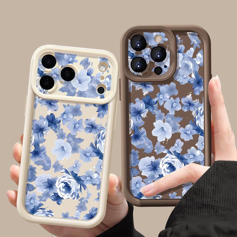 Blue Rose Flowers Pattern Case For iPhone 17 Pro Max Funda Shockproof Bumper Cover For iPhone 16 Pro Max 15 14 13 12 11 Air 16E