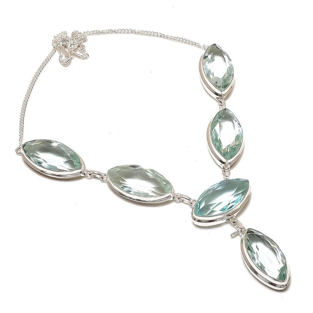 Lab Created Aqua Apatite Necklace 18" Adjustable Chain Marquise Cut Jewelry Gift