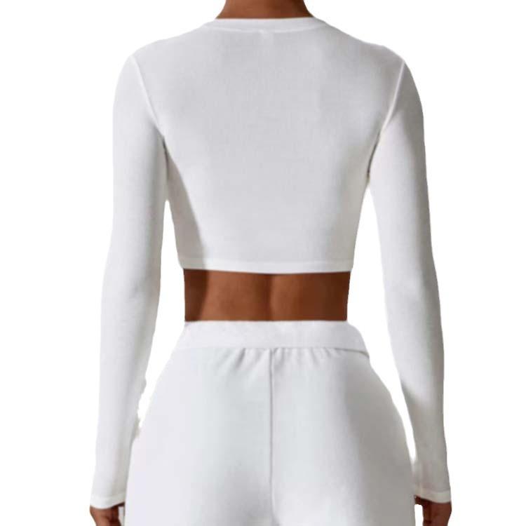 Женский спортивный топ с длинным рукавом и круглым вырезом, сексуальный, с поясом, повседневный, для фитнеса, короткий, тонкий