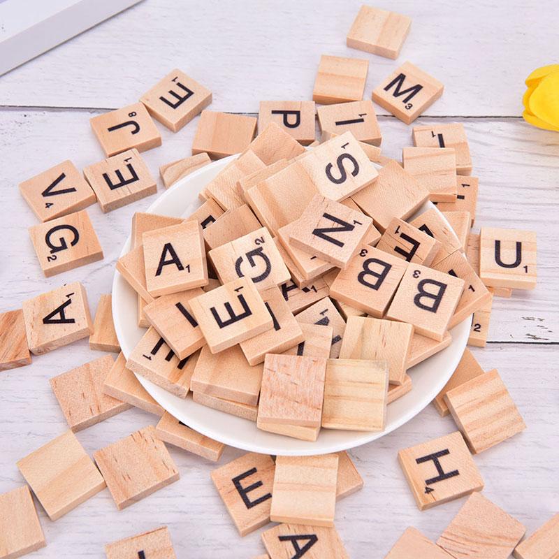100 шт. деревянных плиток алфавита Scrabble черные буквы и цифры цифровая головоломка