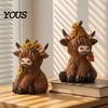 Реалистичные ornaments в форме животных, Статуэтка Хайлендской коровы для сада, Милая фигурка из смолы, Наружная и внутренняя, Ручная роспись, Коллекционные предметы, Декор для стола, Подарок