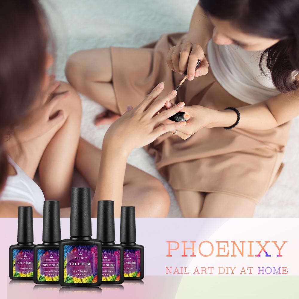 PHOENIXY 8ML Long-lasting Gel Nail Polish Top Base Coat Needed UV LED Soak-off Gel Nail Varnishes
