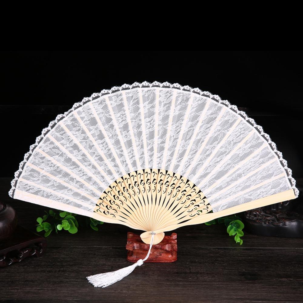 Bamboo Frame Lace Handheld  Folding Fan with Bags Bamboo Silk Folding Fan  Wedding Decoration