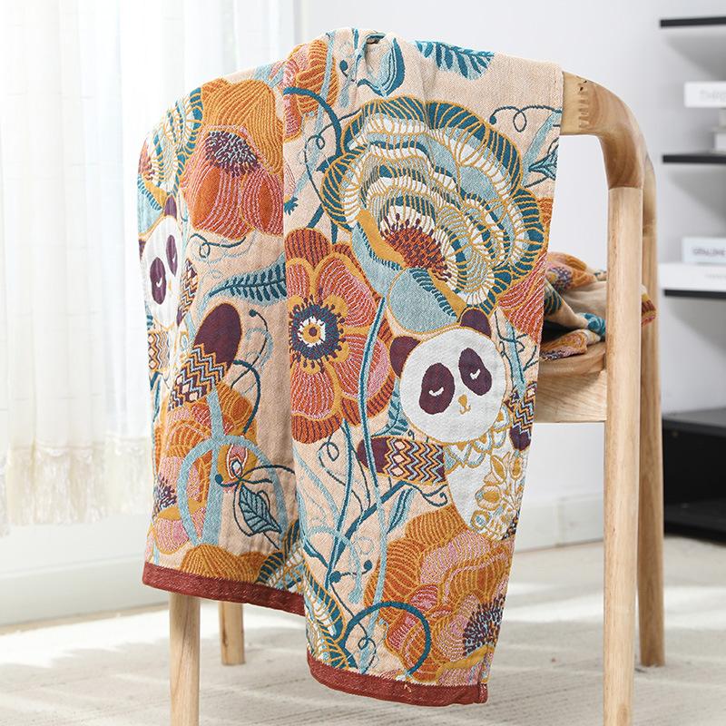 Мультяшное полотенце для ванной Панда 80x160см-5-слойное хлопковое марлевое полотенце для ванной комнаты, мягкое и впитывающее, с быстросохнущим полотенцем для обертывания тела, 1шт