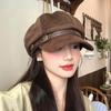 Кофейный ретро замшевый берет Melanoid для женщин, Осень/Зима, Стройный кожаный ремень, Высококачественная восьмиугольная кепка