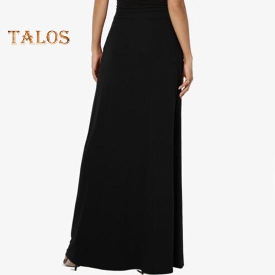 Женская макси-юбка с регулируемой завязкой, высокой талией, однотонная длинная юбка с карманами, повседневная рабочая юбка