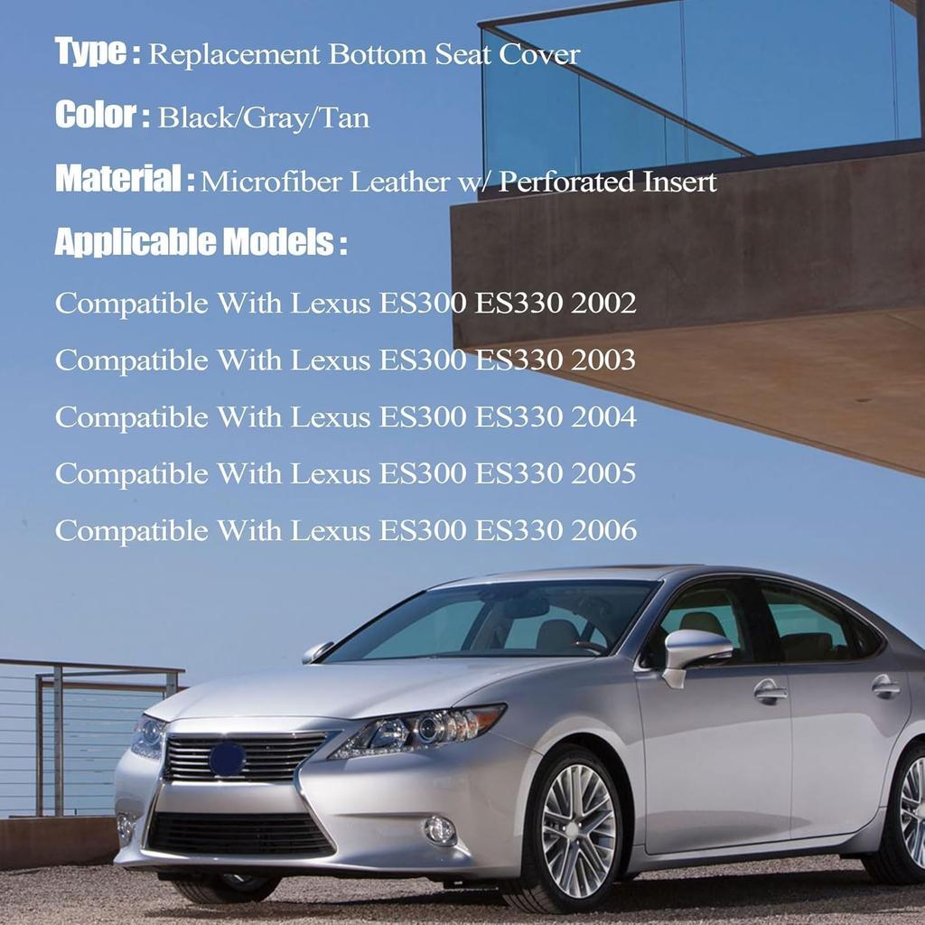 Front Driver Bottom Perforated Replacement Microfiber Leather Seat Cover Gray Compatible with Lexus ES300 ES330 2002 2003 2004 2005 2006