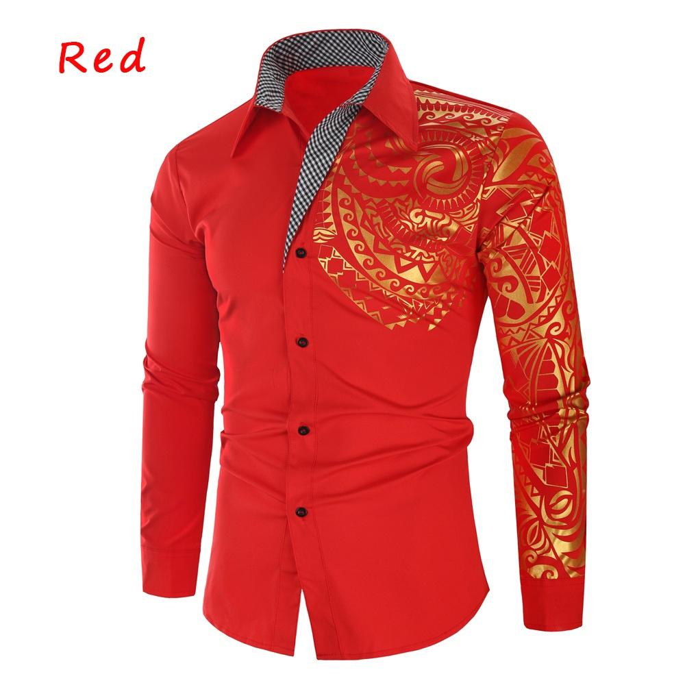 Gold Printed Shirt Printed Totem Long Sleeve Shirt African Party Shirt