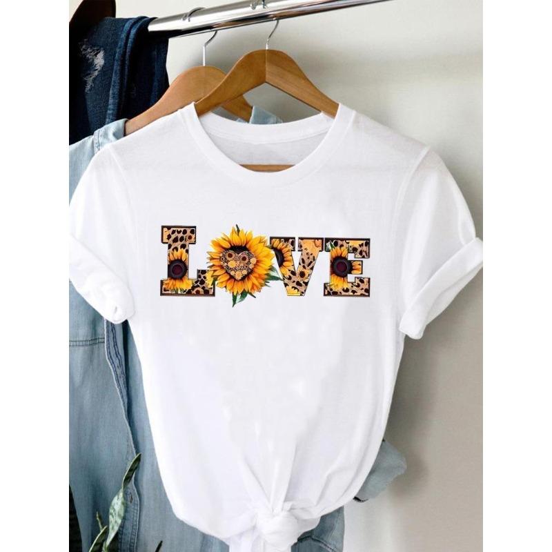 (Европейский размер)  Модная женская футболка Топ Валентин Цветок Грузовик Короткий рукав Принт Женская одежда Повседневная Футболка Женские Графические футболки