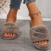 Fashion 2025 Winter Crystal Plush Slippers Women Light Non Slip Cotton Slippers Woman Indoor Faux Fur House Cotton Slides Female