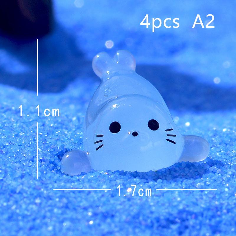 4Pcs Kawaii Luminous Mini Seal Pup Resin Glow At Night Marine Animal Figurines Ornament Fairy Garden Diy Accessories