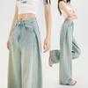 Теннисные джинсы для женщин на весну и лето Свободные широкие брюки с высокой талией для женщин на весну Утягивающие широкие джинсы для женщин на весну