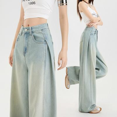 Теннисные джинсы для женщин на весну и лето Свободные широкие брюки с высокой талией для женщин на весну Утягивающие широкие джинсы для женщин на весну