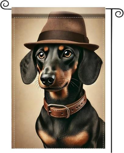 Garden ag Double-Sided Dachshund with Hat Polyester for Outdoor, 12x18 Inch XXQ