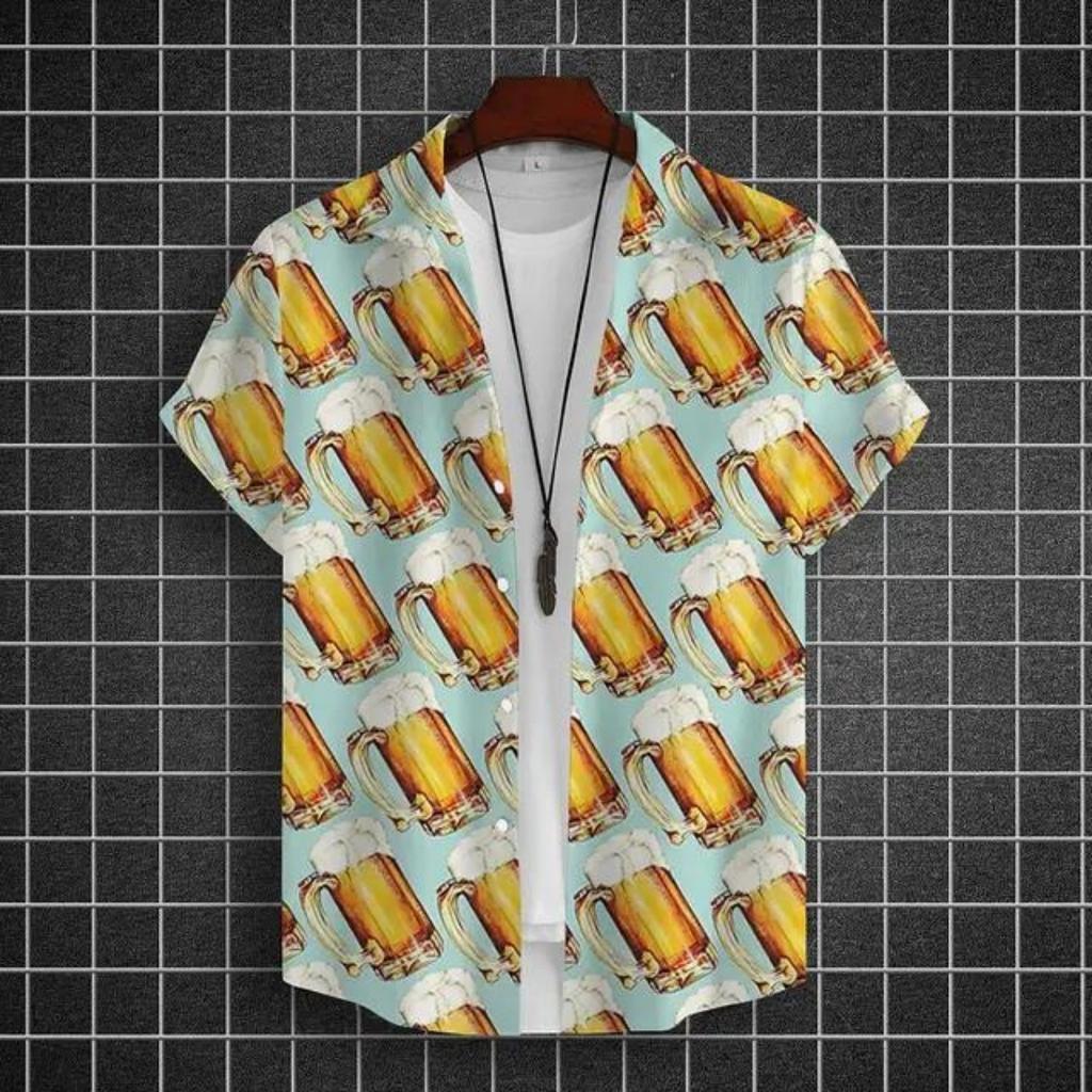 Рубашка с принтом пива для мужчин, 3D рубашки с коротким рукавом, футболки для вечеринок, летние повседневные топы, свободная одежда больших размеров