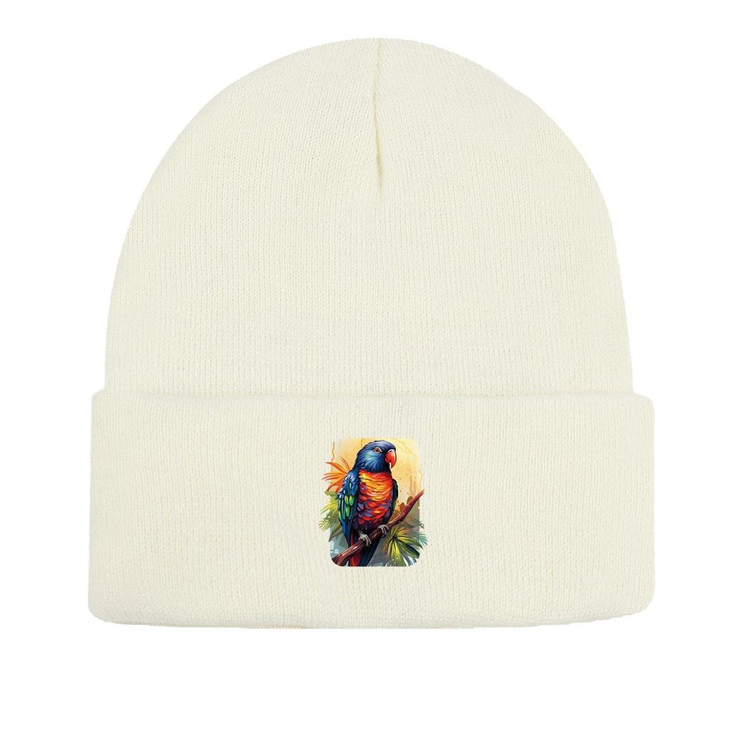 Colored Parrot Print Knit Cap Beanie, Animal Skullies Beanies Fit Stretchable Headwear Headwear Knitted Hat Beanie