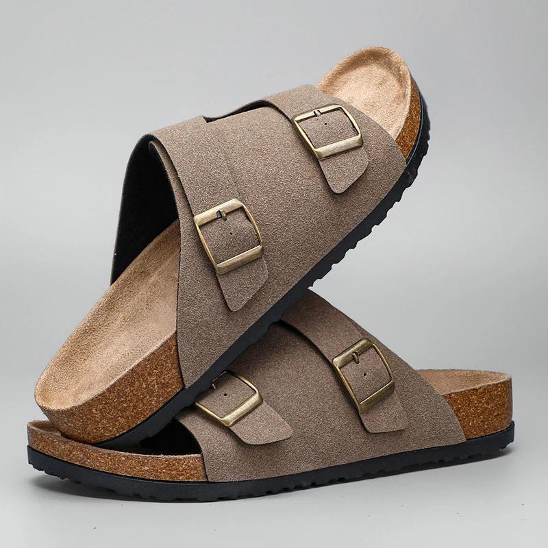 Модные тапочки мужские уличные высокого качества модные повседневные классические с двумя пряжками мужские женские унисекс шлепанцы большие размеры 35-46 мужские пробковые тапочки Sh