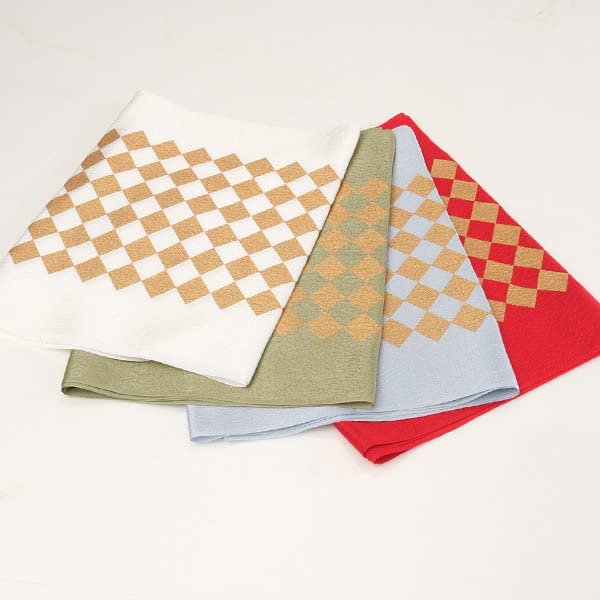 Kyoto Kimono Yuzen Obiage, Flat, Gold Diamond Pattern, Retro and Modern, for Kimono, Coming-of-Age Ceremonies, Furisode, Graduation, and Hakama (Blue)