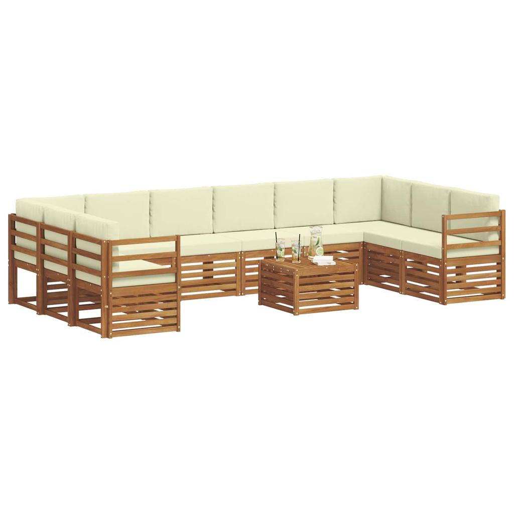 Outdoor Sofa Set 11 pcs Natural & Cream Solid Acacia Wood