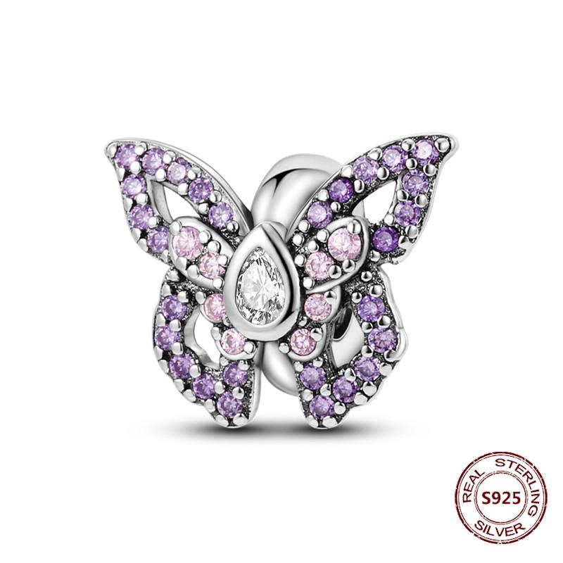 Dragonfly Charm 925 Silver Original Bee Safety Chain Sparkle Zircon Clip Charms Fit Bracelet DIY Jewelry For Women Wedding Gift
