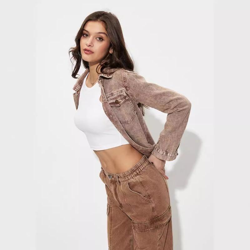 2025 Модная винтажная джинсовая рубашка, куртка женская осенняя однобортная повседневная свободная весенняя куртка с отложным воротником, однотонная верхняя одежда