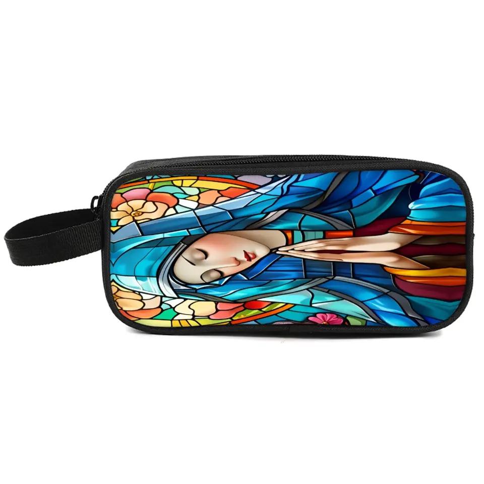 Virgin Mary Print Double Layered Pencil Bag with 3D Cartoon Design for Boys and Girls School Supplies