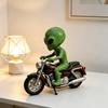 Alien Gnome Resin Statue, Sitting on Motorcycle Decorative Gnome Ornament, Waterproof Hand-Painted Garden Sculpture, for Indoor Outdoor Use
