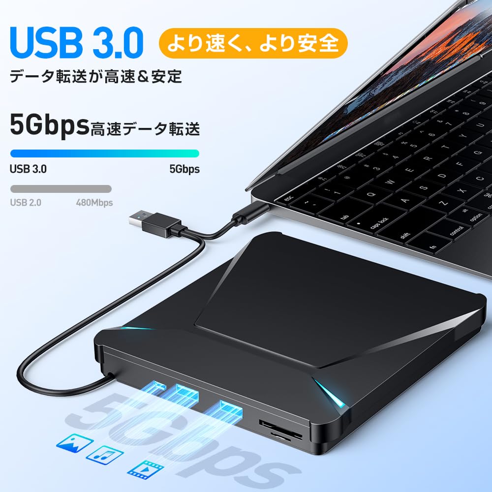 Внешний DVD-привод инновационный во Внешний DVD-привод Оптический CD-привод Внешний USB двойное подключение DVD-плеер Тонкий и легкий ПК Windows 11 Mac