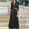 Women Fashion Satin Solid Color Lapel Long Sleeve Shirt Wide Leg Pants Sets