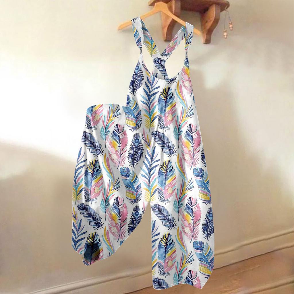 Женский летний комбинезон с цветочным принтом в винтажном стиле (Нерегулируемые ремни)