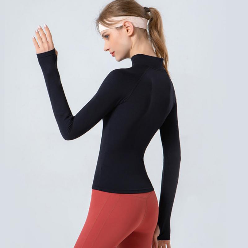 Одежда для йоги для женщин, воротник-стойка, полумолния, обтягивающая спортивная одежда с длинными рукавами, высокоэластичная, быстросохнущая одежда, мягкая куртка для фитнеса