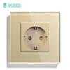 BSEED Single EU Socket Double Power Outlets Triple Electric Sockets Crystal Glass Wall Sockets White Black Gold Gray 16A