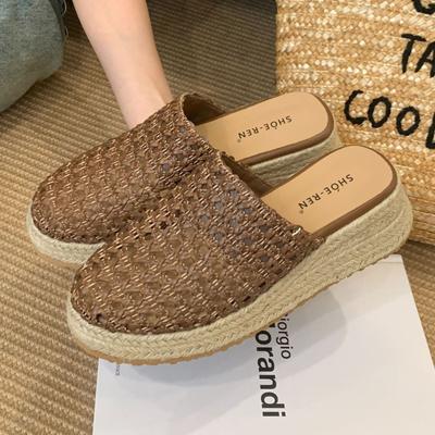 Модные винтажные плетеные шлепанцы на платформе, женские модные повседневные шлепанцы-слайды, летние удобные танкетки, пляжные сандалии, Scarpe Da Donna