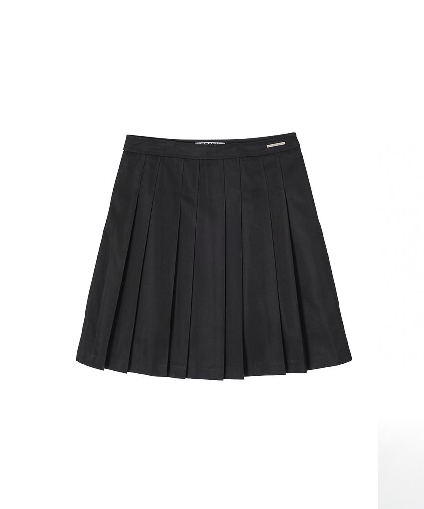 Crank Paired Pleated Midi Skirt_Black
