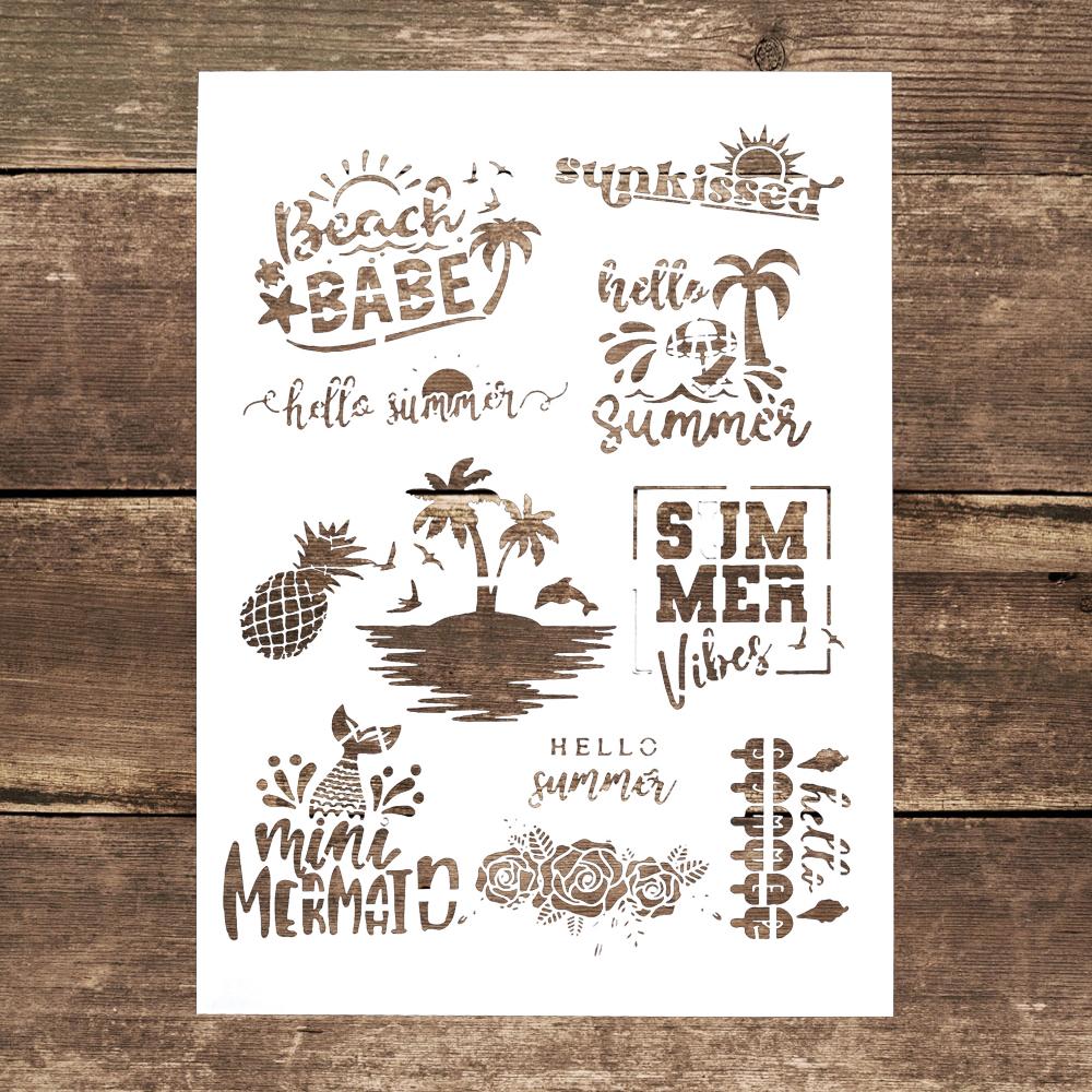 A4 Size Decorative Reusable Summer Stencil Template Painting Stencils for DIY Crafts Scrabooking Painting On Wood,Canvas,Floor,Wall and Tile