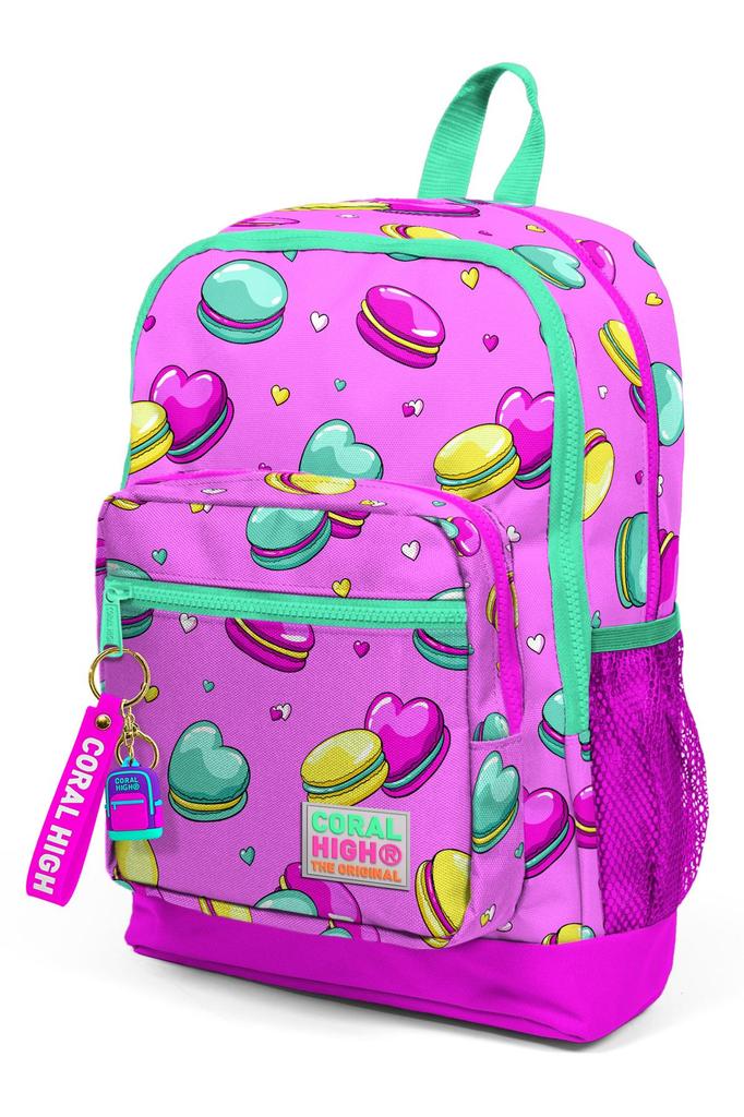Coral High Kids Светло-розовый Водно-зеленый школьный рюкзак с четырьмя отделениями и узором Macaron 23462