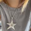 Exaggerated Metal Big Starfish Pendant Necklace for Women Gothic Hip Hop Copper Color Pentagram Star Chain Necklace Y2K Zircon