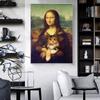 Mona Lisa Holding the Cat Funny Art Canvas Paintings On the Wall Art Posters And Prints Da Vinci Famous Art Pictures Cuadros