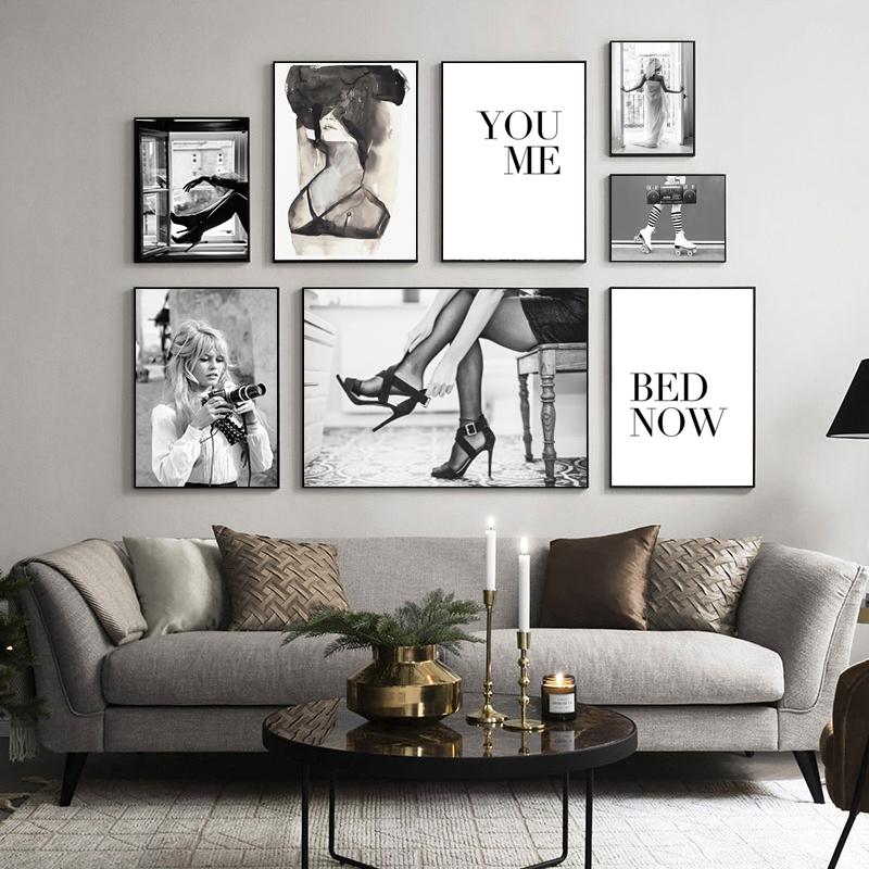 Современная мода черно-белый постер сексуальная женская фигура настенные художественные принты цитата картины на холсте шикарные картины для декора комнаты для девочек