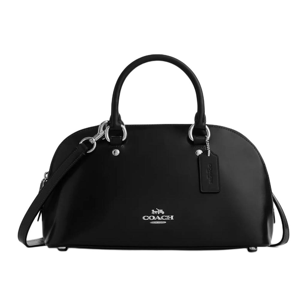 Coach Satchel Silver Logo Leather Shoulder Bag Women bags Black CDV19-SVBK