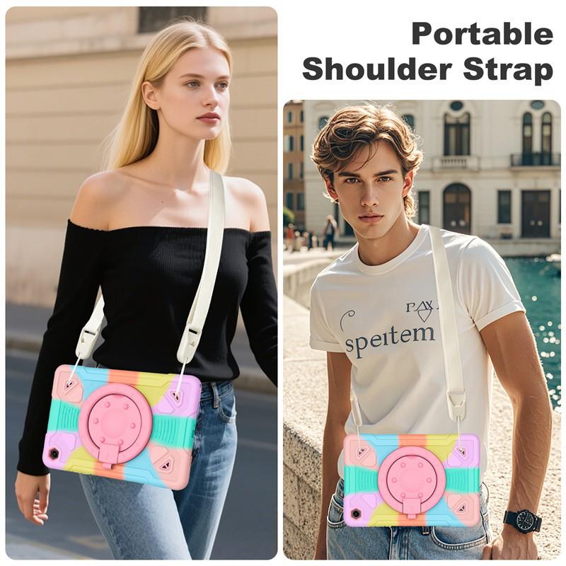 Tab A11 Silicone PC Case With Wrist Strap Stand Holder Plus Tablet - Full Protection Shockproof Rotating Kickstand