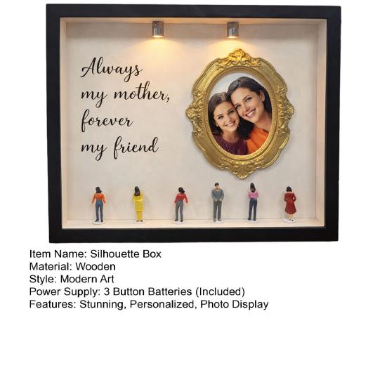 DIY Mini Museum Silhouette Box Personalized Photo Memory Display Case with Gold Frames Figurines Shadow Box Frame Kit with Light Gift for Mother's Day