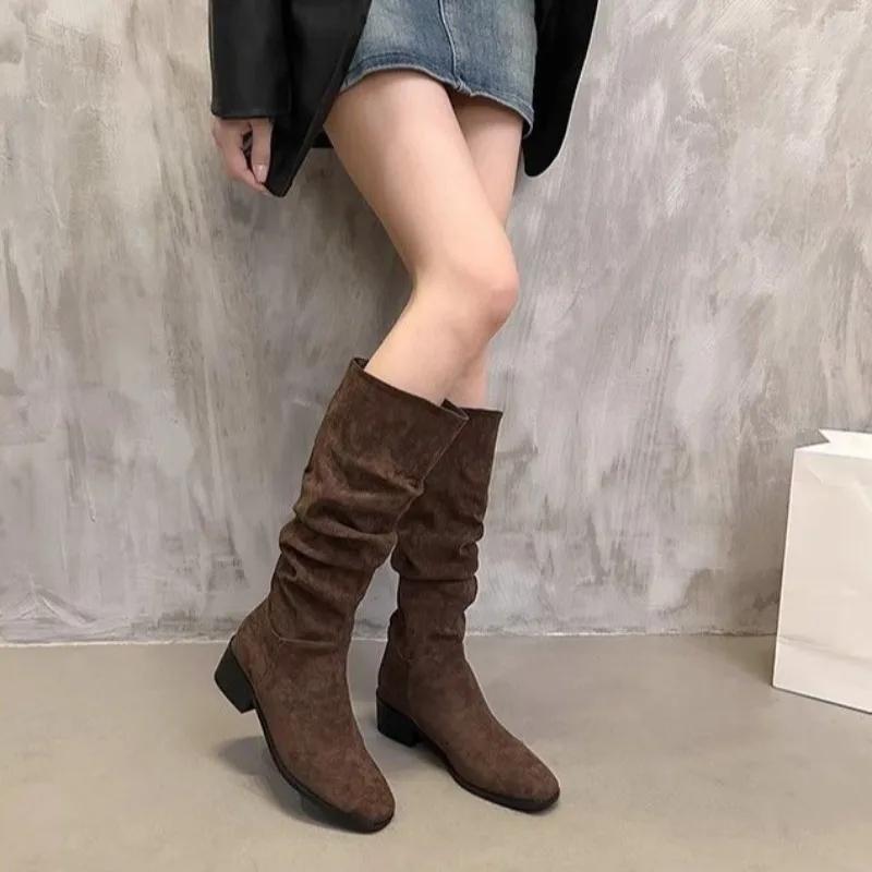 Women's Half High Boots Hot Retro Large Size Warm Ladies Mid Calf Shoes Designer Luxury Spring 2024 Sale On Promotion Waterproof