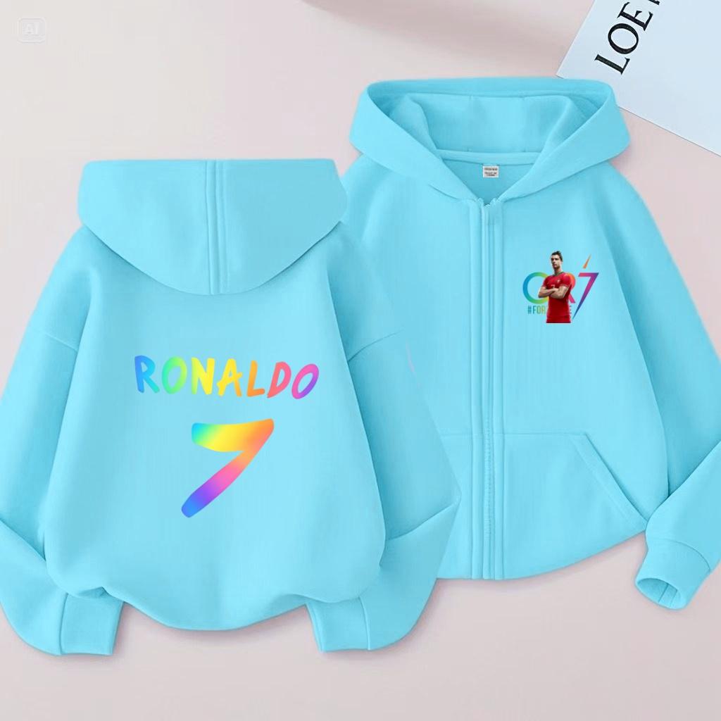 Kids Zipper Style Letters CR7 Pink Cardigan Hoodie Sweatshirt Girl Boy 3-12 Years Leisure Fashion Trend Top Sports Coat Clothing