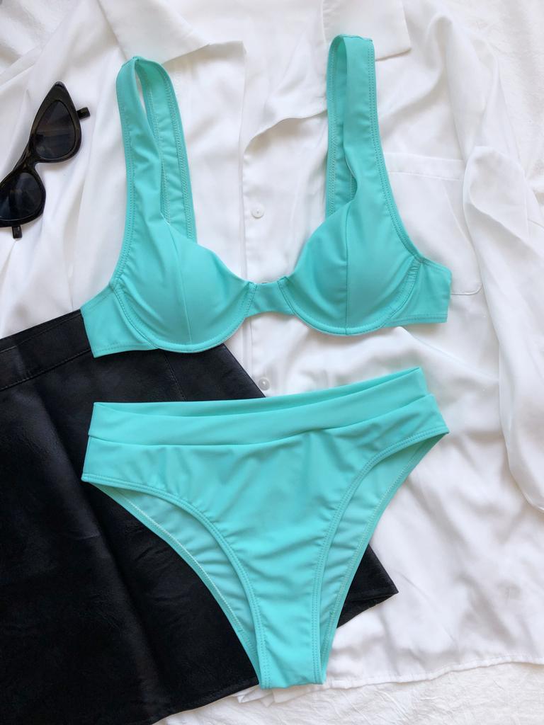 Women's Solid Color Sexy Bikini High Waist Two Piece Swimsuit